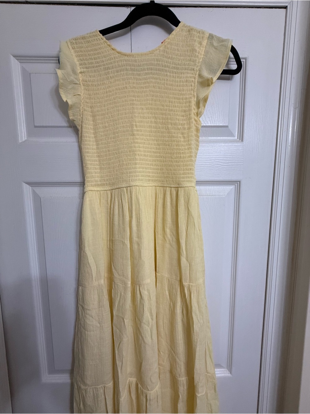 Smocked Flutter Sleeve Maxi Dress in Pastel Yellow